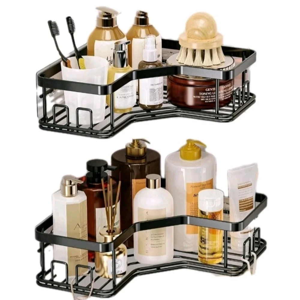 MAXIFFE Black 2 Pack Corner Shower Caddy Large Capacity Sturdy Easy